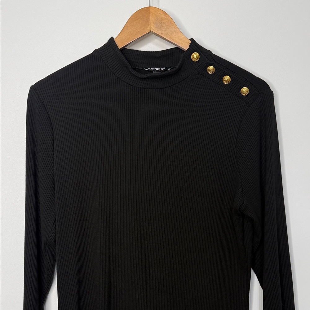 Express Black Ribbed Mock Neck Button-Detail Top … - image 3